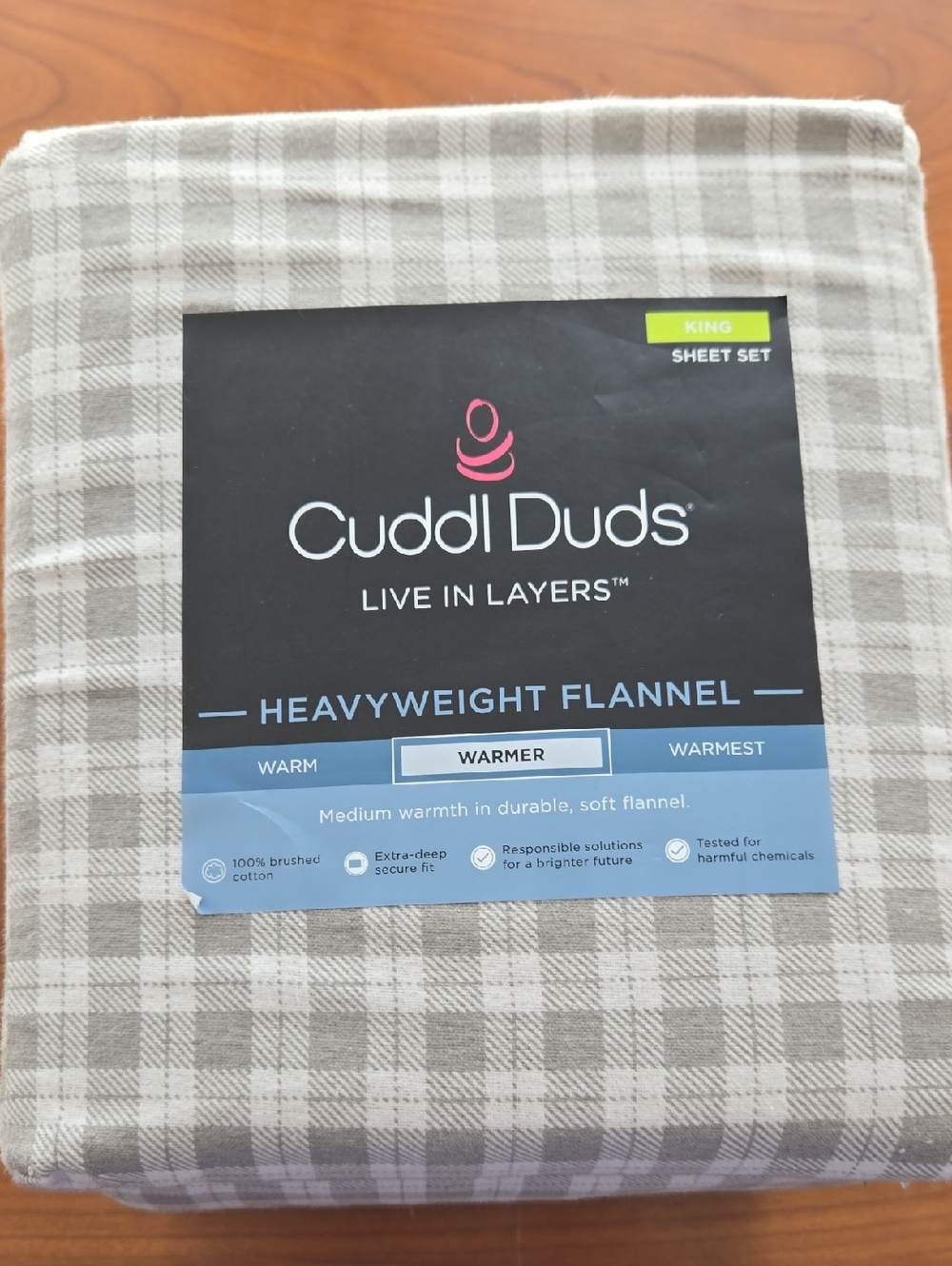 Cuddl Duds Gray Plaid Heavyweight Flannel Sheet Set